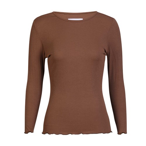 Liberté Natalia Langærmet Rib Bluse, Mørkebrun